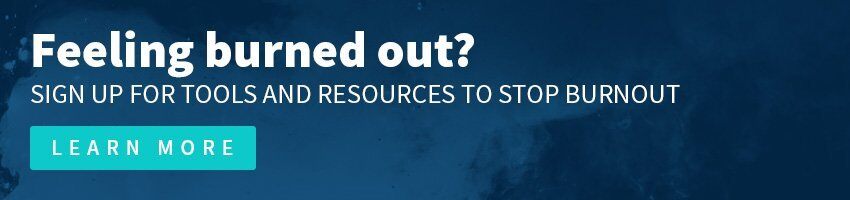 Physician burnout banner graphic that reads, "Feeling burned out? Sign up for tools and resources to stop burnout."